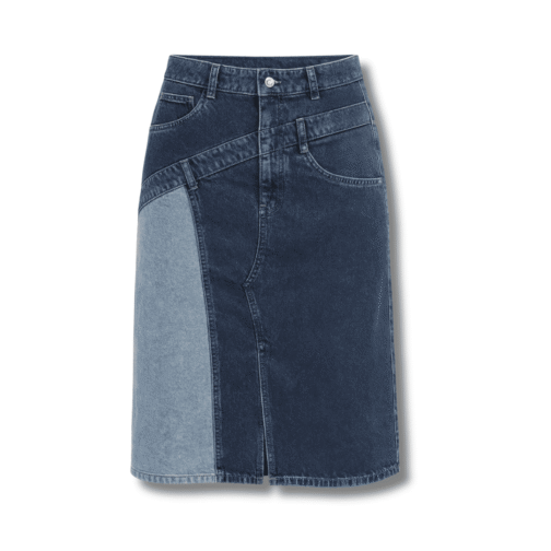 Saia Jeans reta 100% algodão recortes